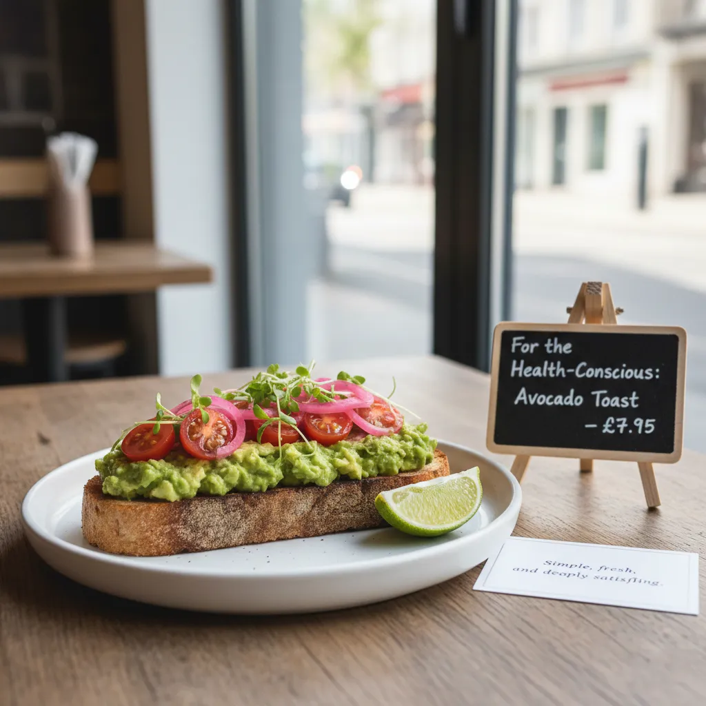 Charishta Breakfast & Lunch Slough menu spread featuring Halal Full English, Desi Breakfast with Paratha, Halwa Puri, Avocado Toast, and Tandoori Chai