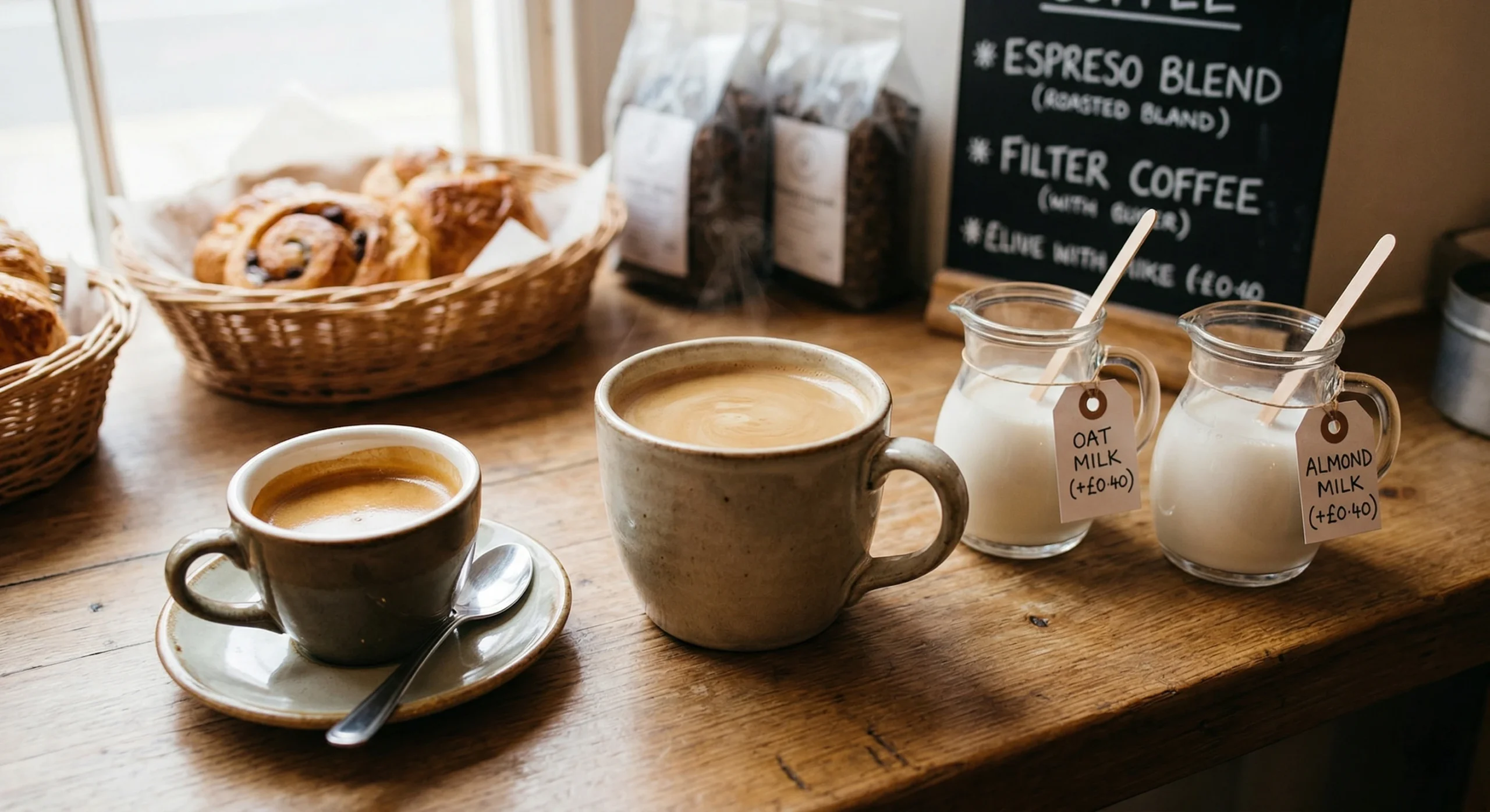 Freshly brewed coffee with halal hot cross buns Slough