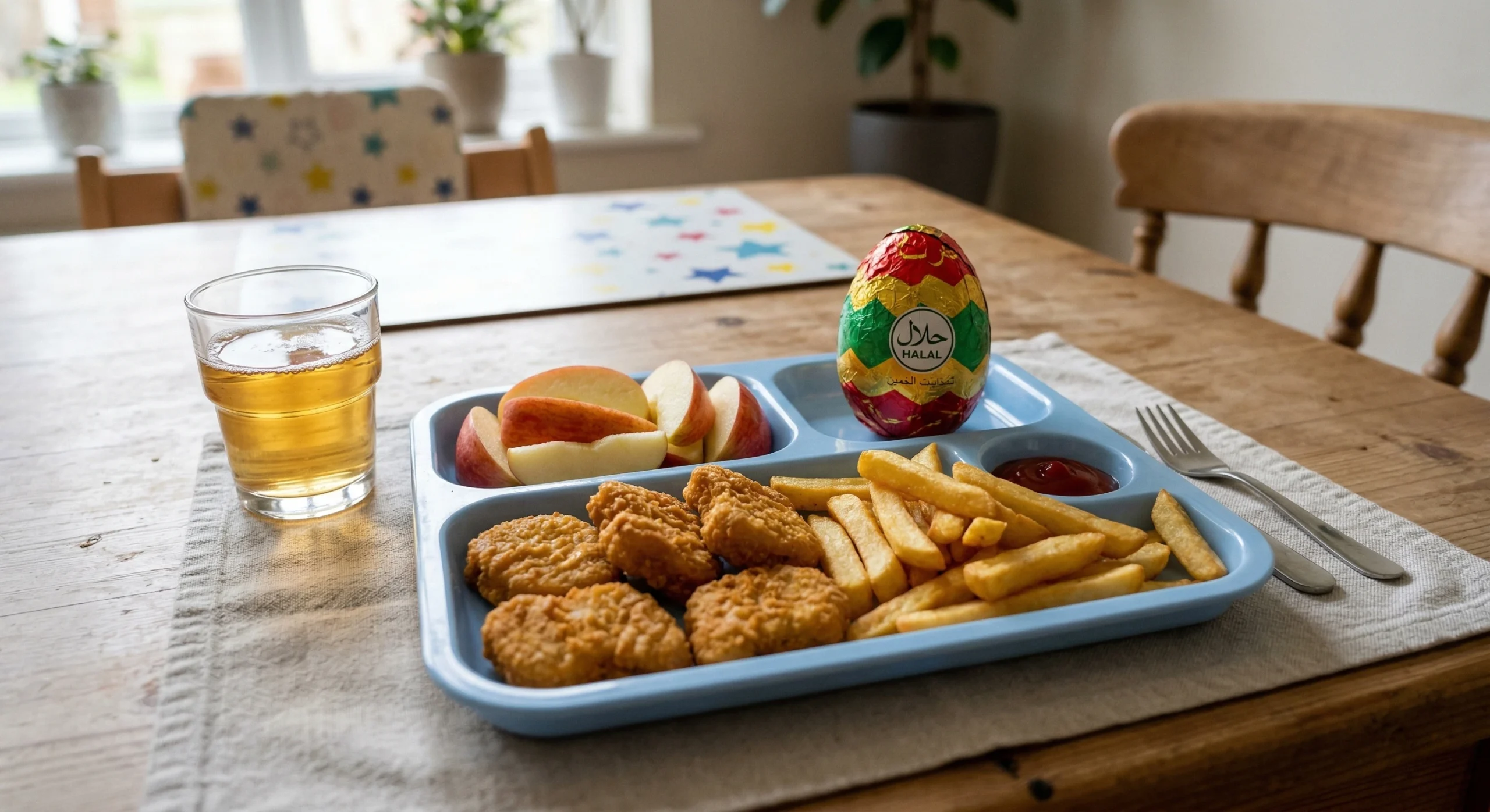 Halal chicken nuggets with chocolate egg for kids Slough