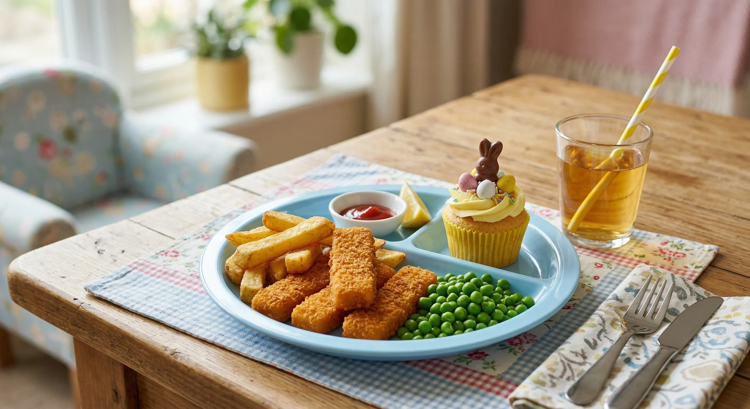 Halal fish fingers with Easter cupcake Slough café