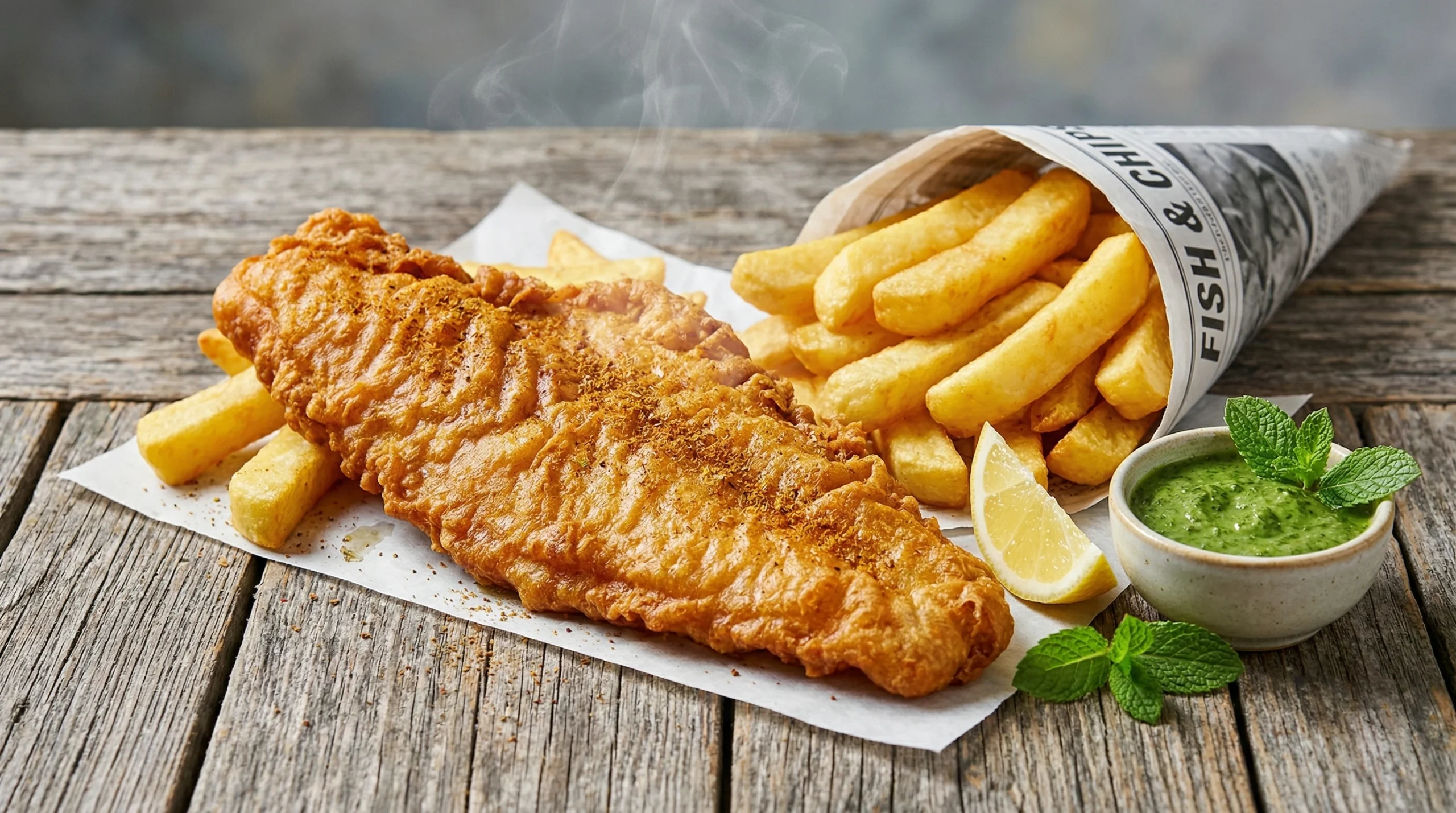 Masala fish and chips with tartare sauce Slough halal café