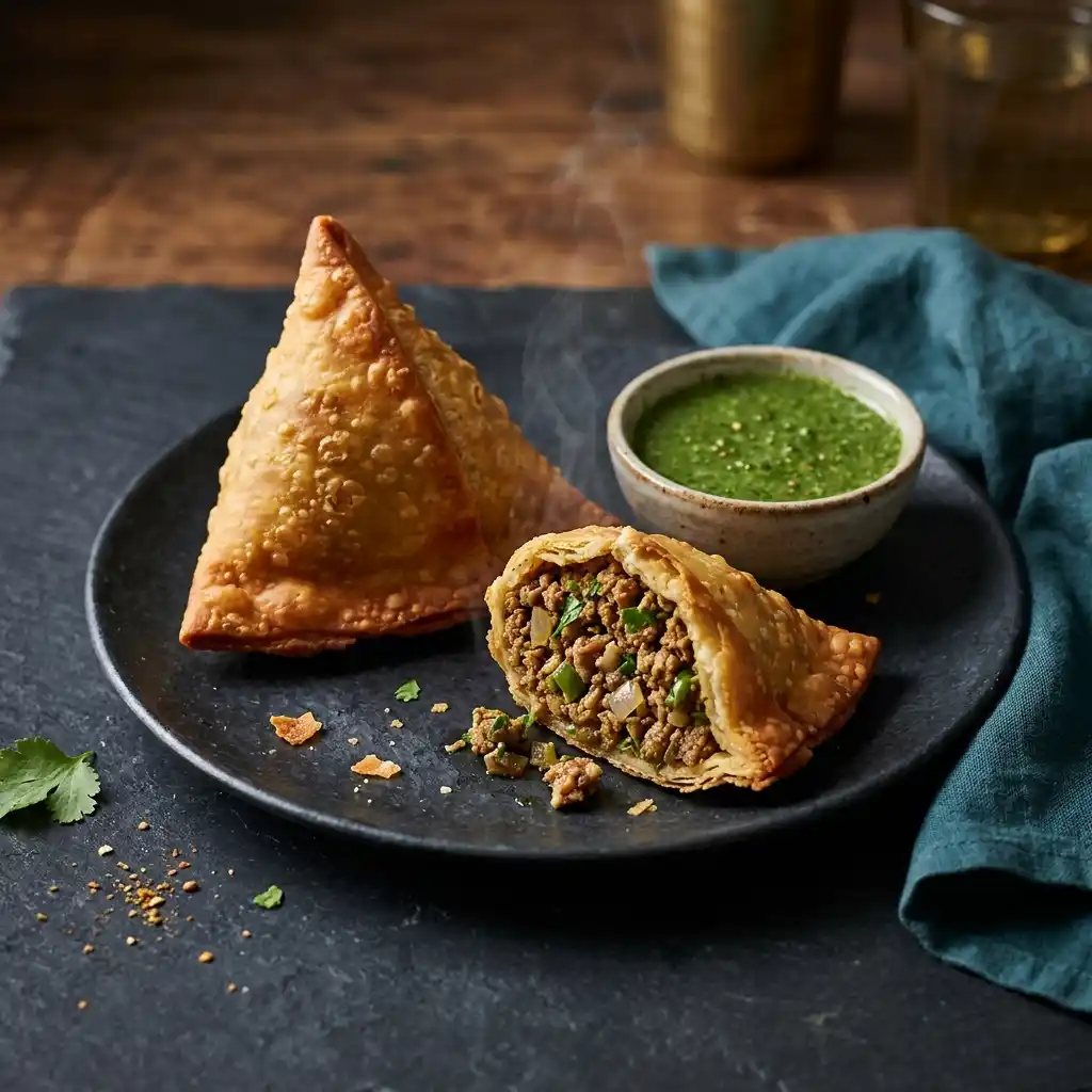 Mutton Samosa – fresh halal starters dish at Charishta Café, Farnham Common, Slough