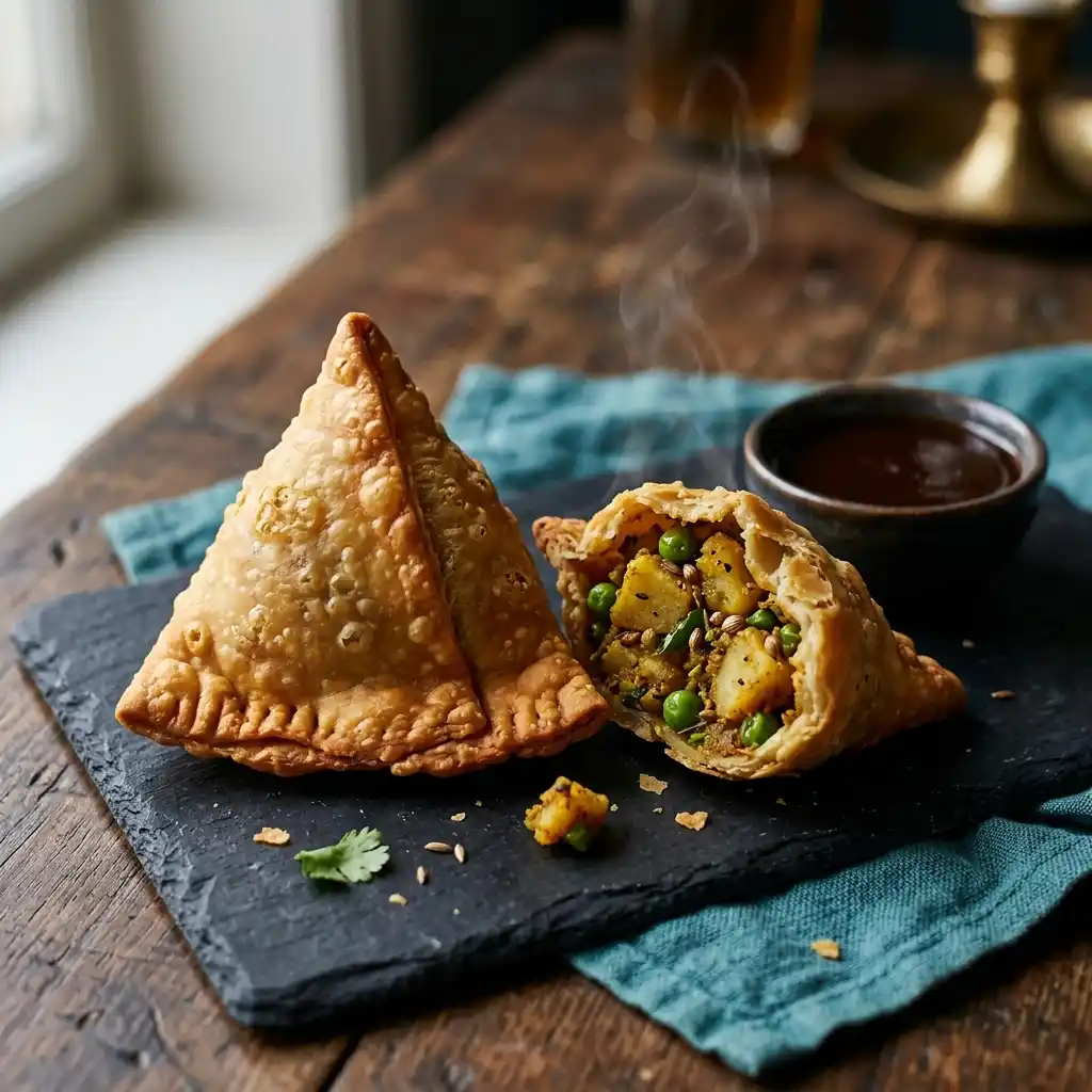 Vegetable Samosa – fresh halal starters dish at Charishta Café, Farnham Common, Slough