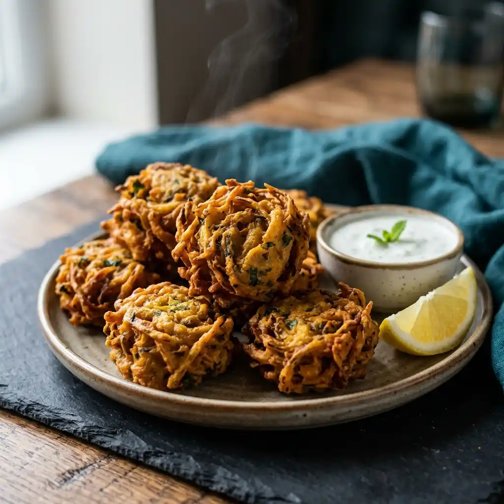 Onion Bhaji – fresh halal starters dish at Charishta Café, Farnham Common, Slough