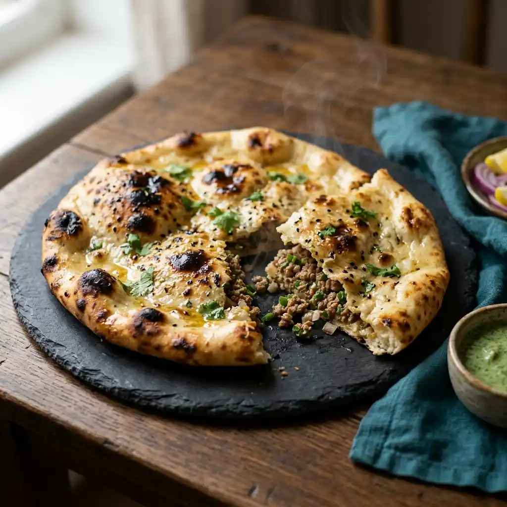 Keema Naan – fresh halal breads dish at Charishta Café, Farnham Common, Slough
