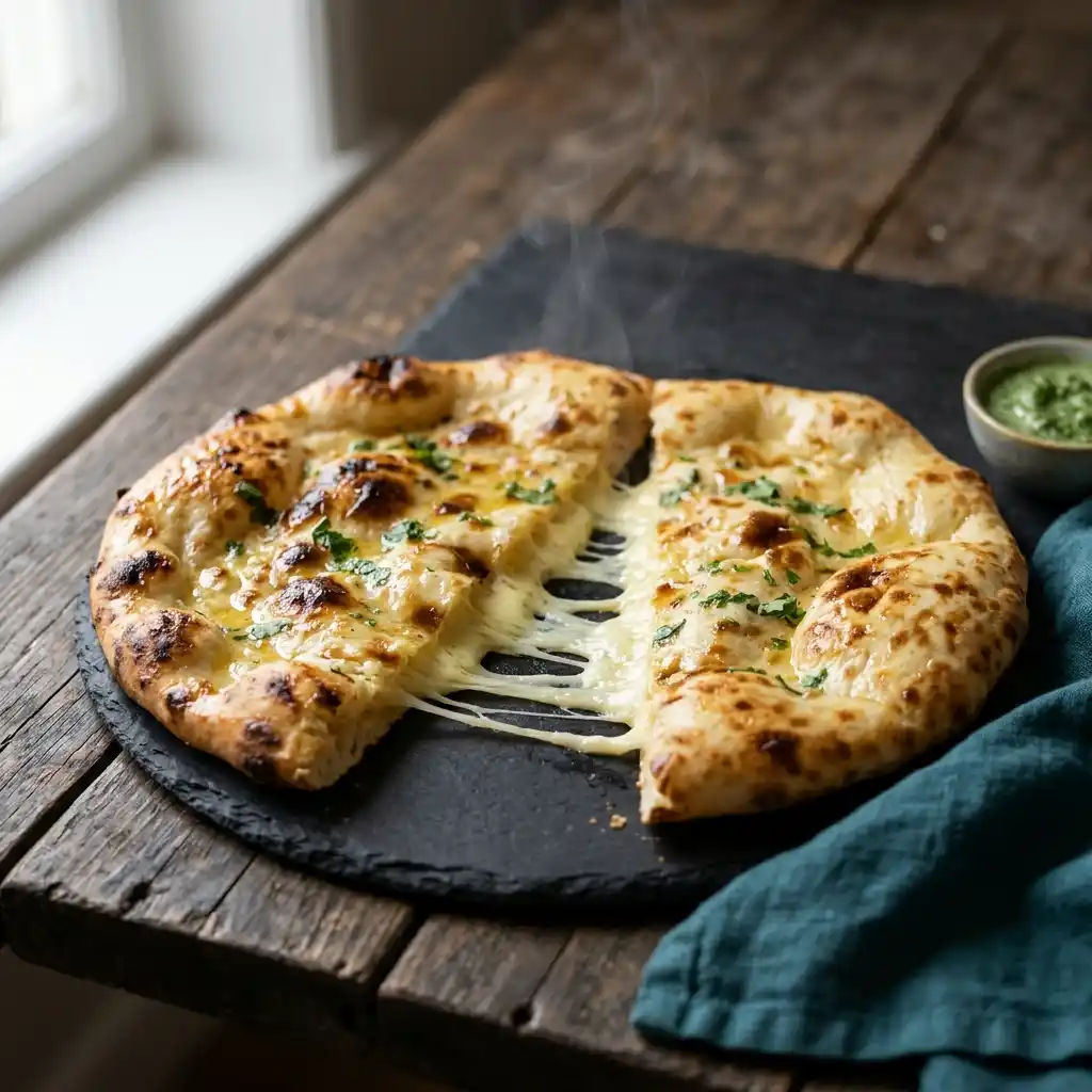 Cheese Naan – fresh halal breads dish at Charishta Café, Farnham Common, Slough