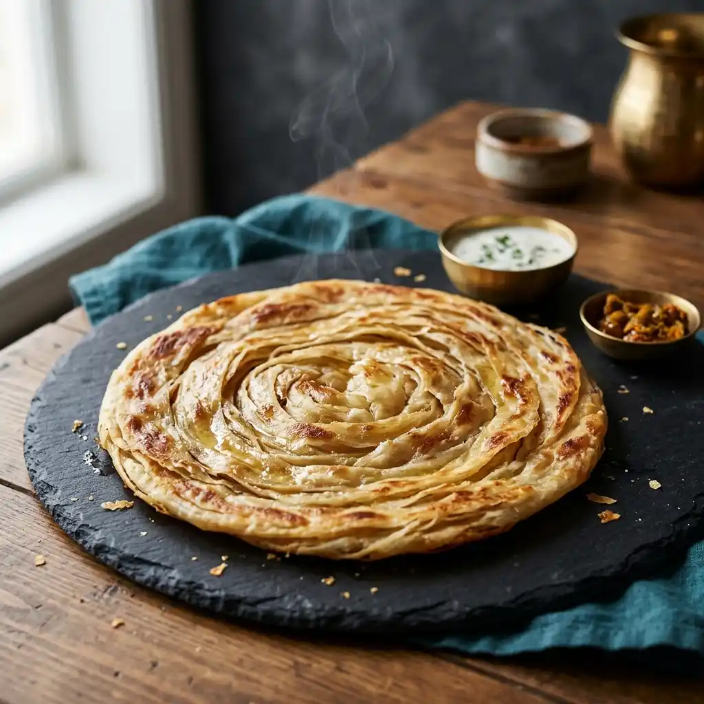 Lacha Paratha – fresh halal breads dish at Charishta Café, Farnham Common, Slough