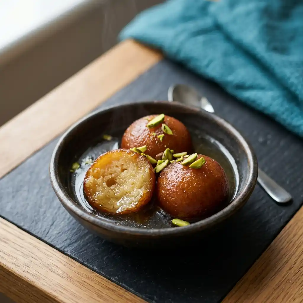 Gulab Jamun – fresh halal desserts dish at Charishta Café, Farnham Common, Slough