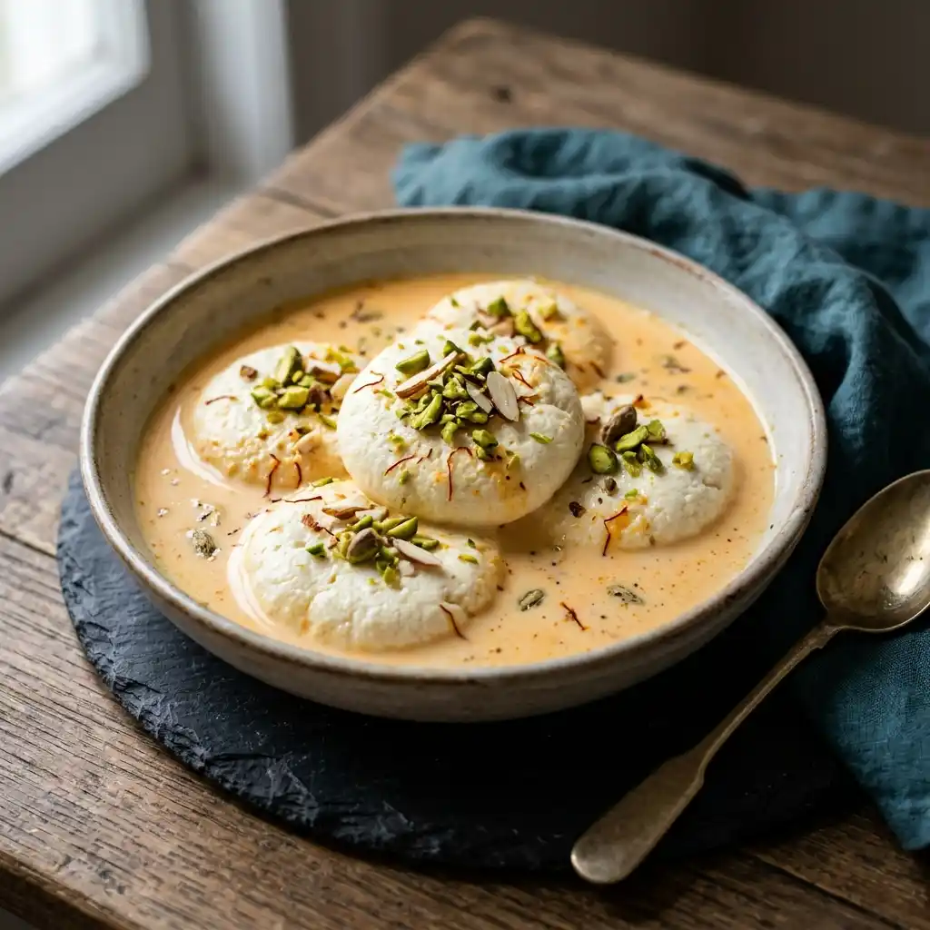 Rasmalai – fresh halal desserts dish at Charishta Café, Farnham Common, Slough