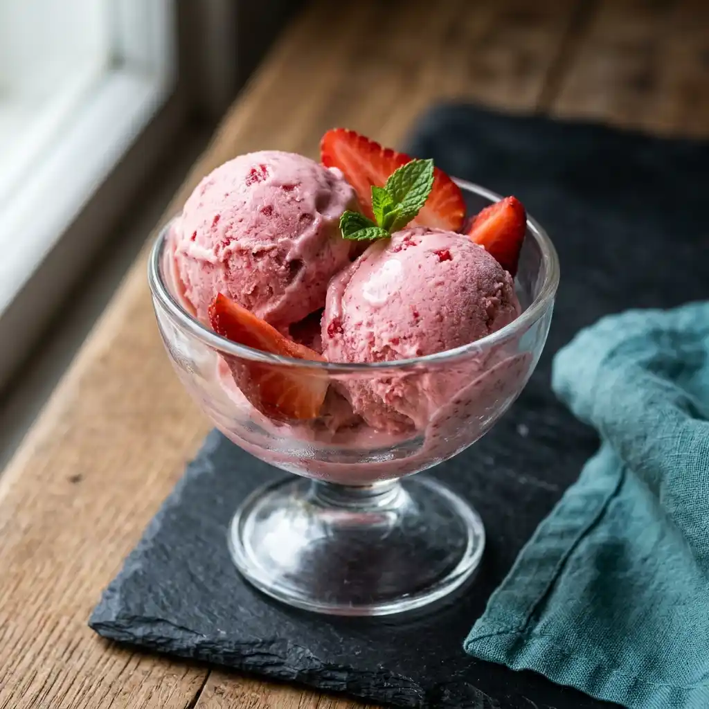Strawberry Ice-Cream – fresh halal desserts dish at Charishta Café, Farnham Common, Slough