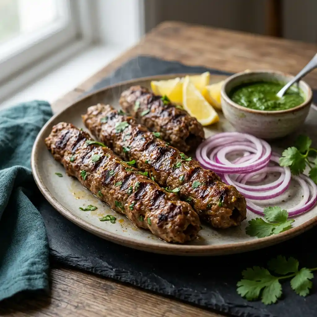 Lamb Seekh Kebab – fresh halal tandoori grills dish at Charishta Café, Farnham Common, Slough
