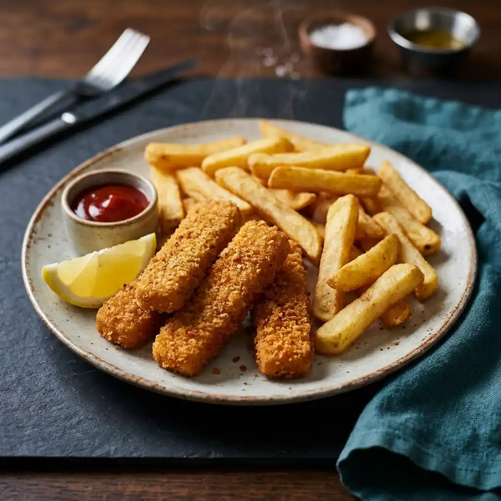 Fish Finger Meal – fresh halal kids menu dish at Charishta Café, Farnham Common, Slough