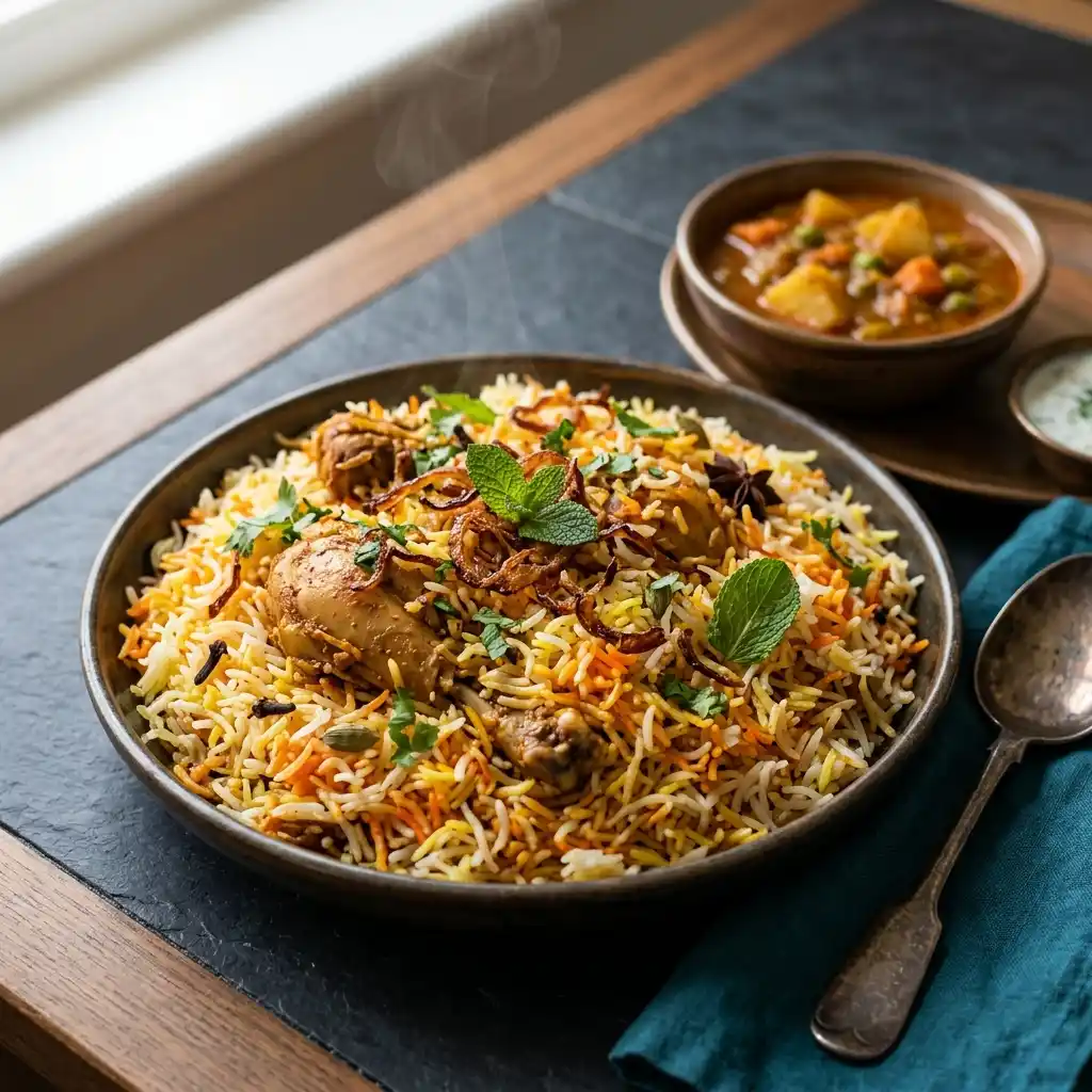 Chicken Biryani – fresh halal biryani dish at Charishta Café, Farnham Common, Slough