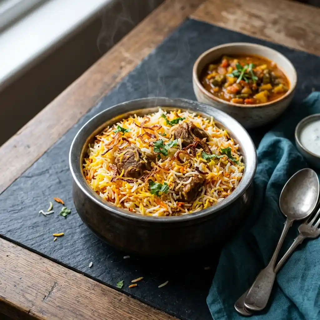 Lamb Biryani – fresh halal biryani dish at Charishta Café, Farnham Common, Slough