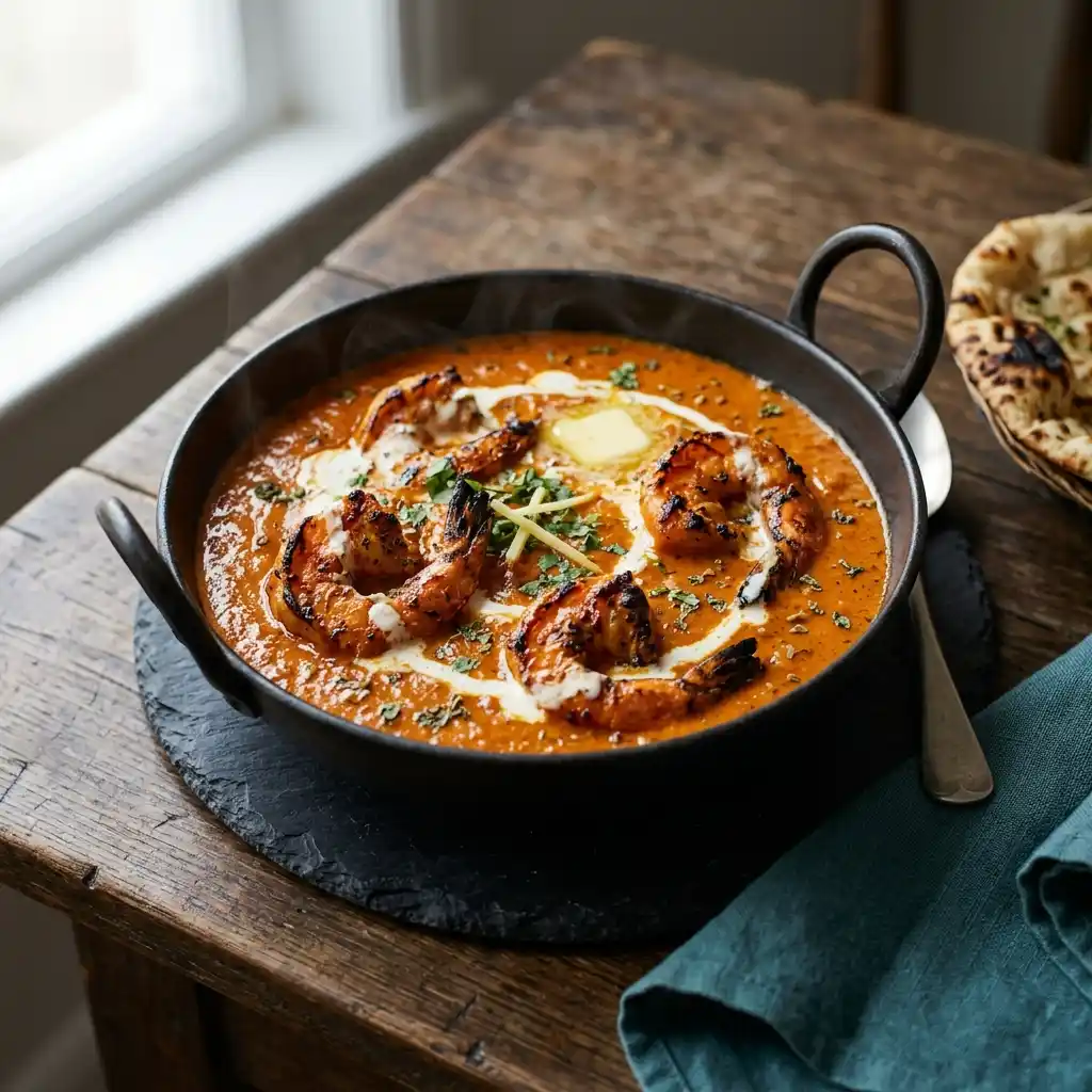 King Prawn Masala – fresh halal traditional curries dish at Charishta Café, Farnham Common, Slough