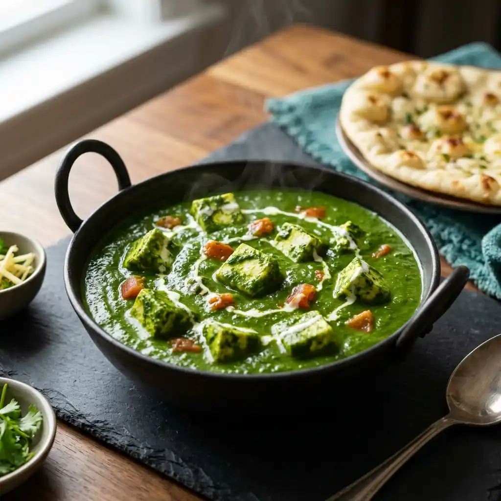 Kashmiri Palak Paneer – fresh halal vegetarian mains dish at Charishta Café, Farnham Common, Slough