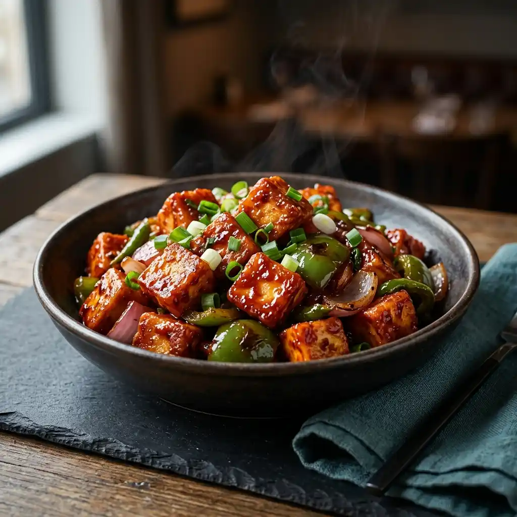Chilli Paneer – fresh halal vegetarian mains dish at Charishta Café, Farnham Common, Slough