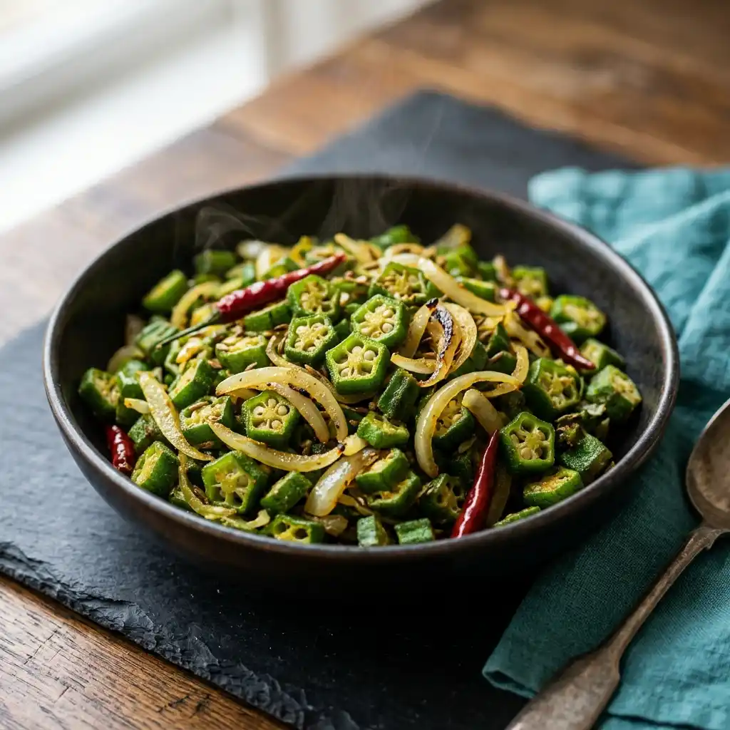 Bhindi Bhaji – fresh halal vegetable sides dish at Charishta Café, Farnham Common, Slough