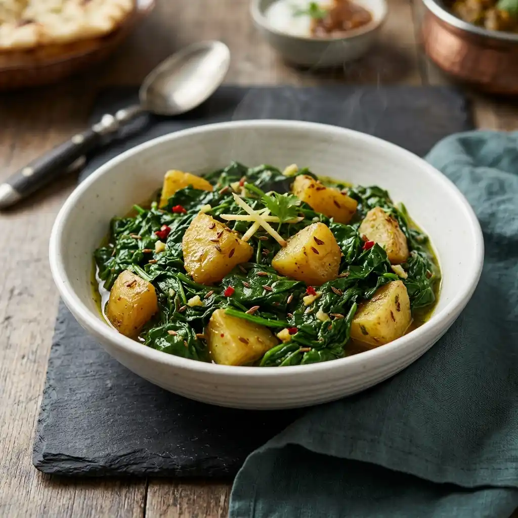 Sag Aloo – fresh halal vegetable sides dish at Charishta Café, Farnham Common, Slough